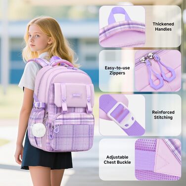 Шкільний рюкзак для дівчинки 1-5 клас, 2025, рюкзак у школу для дітей, Каваї, ергономічний з нагрудним ременем, шкільна сумка 6-12 років, водовідштовхувальний, 27L (Ліловий)