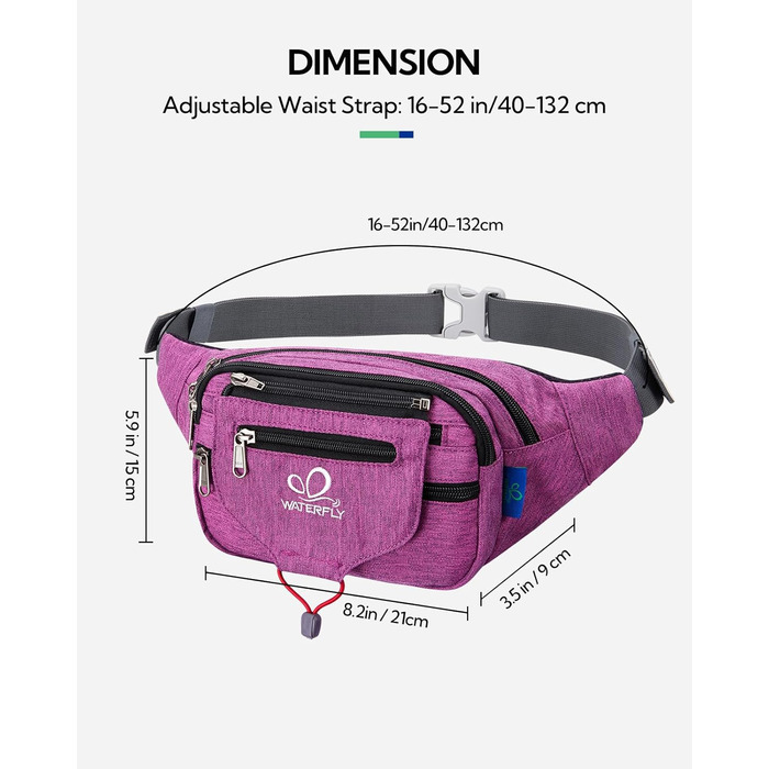 WATERFLY Поясна сумка на пояс для чоловіків та жінок, спортивна, для бігу, фітнесу, подорожей, фіолетова
