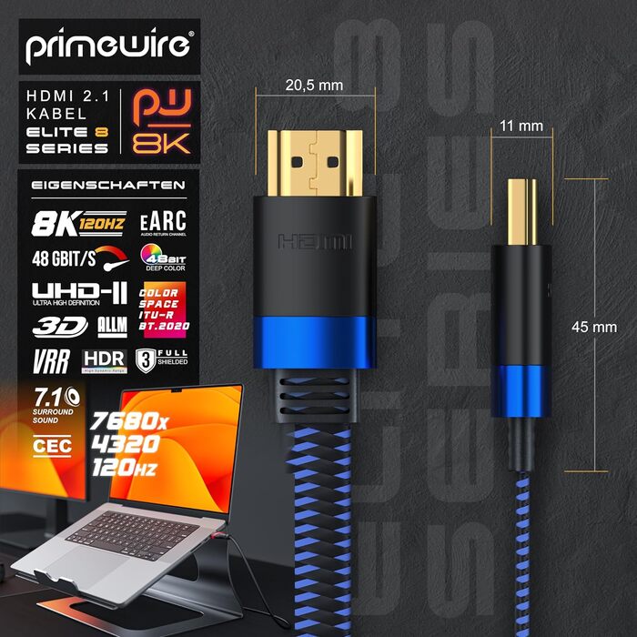 HDMI 2.1 кабель 8K Flachband - 3 метри, Ultra High Speed II, Ethernet, eARC, HDR10+, 7680x4320, 120Hz, DSC, тканинна оплетка, для прокладання