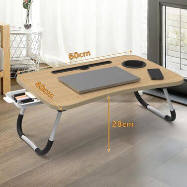 Стіл для ноутбука в ліжко Huracan: регульований, з підстаканником та ящиком (60x40 см, чорний)