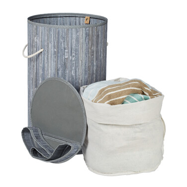 Relaxdays Laundry Basket Bamboo with Folding Lid