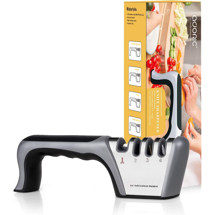 Точилка для ножів Adoric з 3/4 ступенів, вольфрамовий сталь, діамант, кераміка | Точилка для ножів