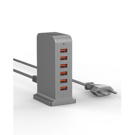 Зарядний пристрій USB мережевий 6 портів 25W/50W для iPhone, Samsung, LG, Huawei та інших (Чорний/Сірий)