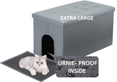 Шафа-комод для котячого туалету MEEXPAWS XL 90x50x50 см, сіра, прихована котяча вбиральня, меблі для кота, з сидінням, для лотка, преміум якість