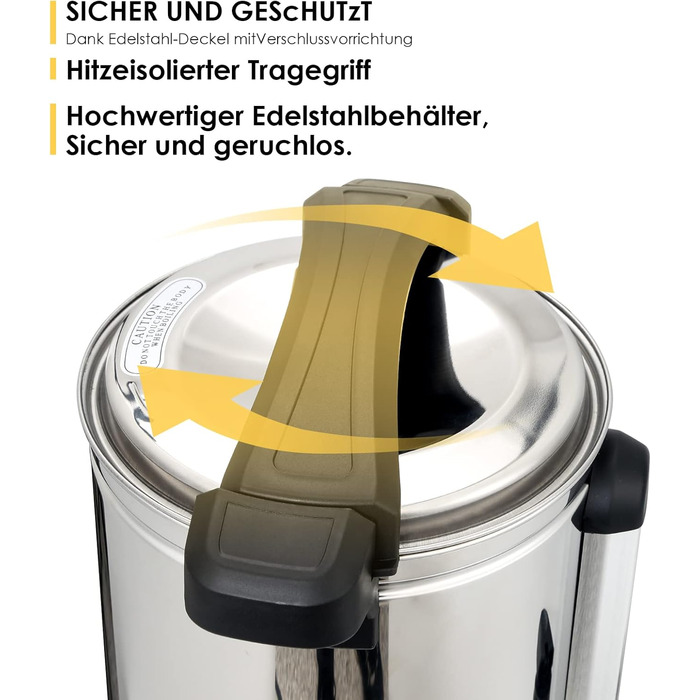 8L Mulled Wine Warmer - Stainless Steel Mulled Wine Pot with Drip Tray, Tap, and Temperature Setting (30-110°C) - Mulled Wine Dispenser / Hot Beverage Dispenser