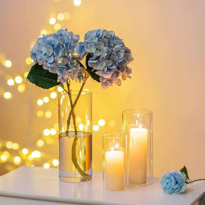 Candle Holder Glass Candle Stand Glass Cylinder: Romadedi 12-Piece Set Candle Holders for Pillar Candles, Floating Candles, Candle Glass Vase for Wedding Party Dining Table Table Decoration Living Room Decor (15/20/25cm, 2 Sets)