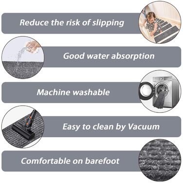 Набір сходинкових килимків MBIGM 15 шт. 20x76 см, самоклеючі, для безпеки дітей, літніх людей та домашніх тварин, сірий