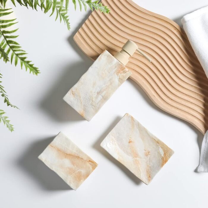 Набір аксесуарів для ванної кімнати з кераміки, 4 шт., в ретро-стилі, з водонепроникним друком, стійкий колір, себорезонатор та тримач для зубних щіток, бежевий