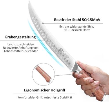 Японський кухонний ніж YOTSUBA 22см, професійний шеф-ніж з високоякісної сталі, ергономічна ручка, для приготування їжі