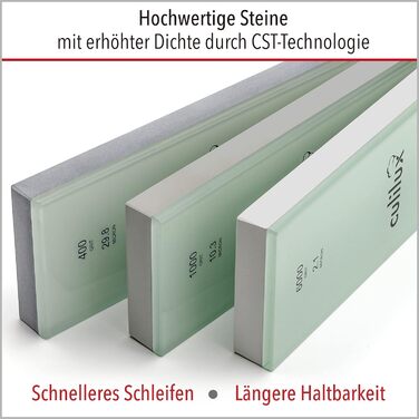 Набір точильних каменів Pro Schleifstein Profi Set XL: 400/1000/6000 гріт, шкіряна дошка, база з силіконовими фіксаторами, точилка, притискний камінь