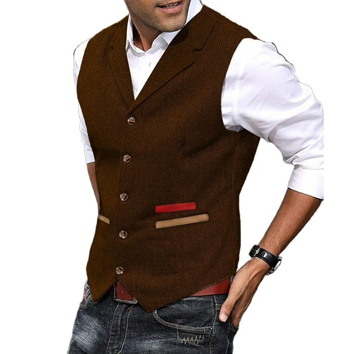 Жилет чоловічий для полювання, твід Herringbone, стиль Retro, для весілля (XL, помаранчевий)