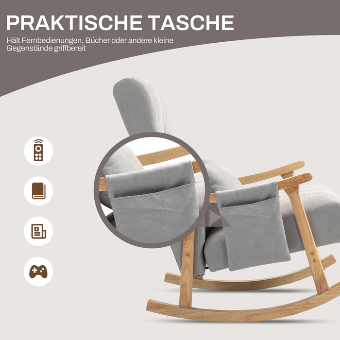 HOMCOM Rocking Chair with Kidney Pillow, Wide Seat, Beech Frame, Up to 120 kg (265 lbs), Grey