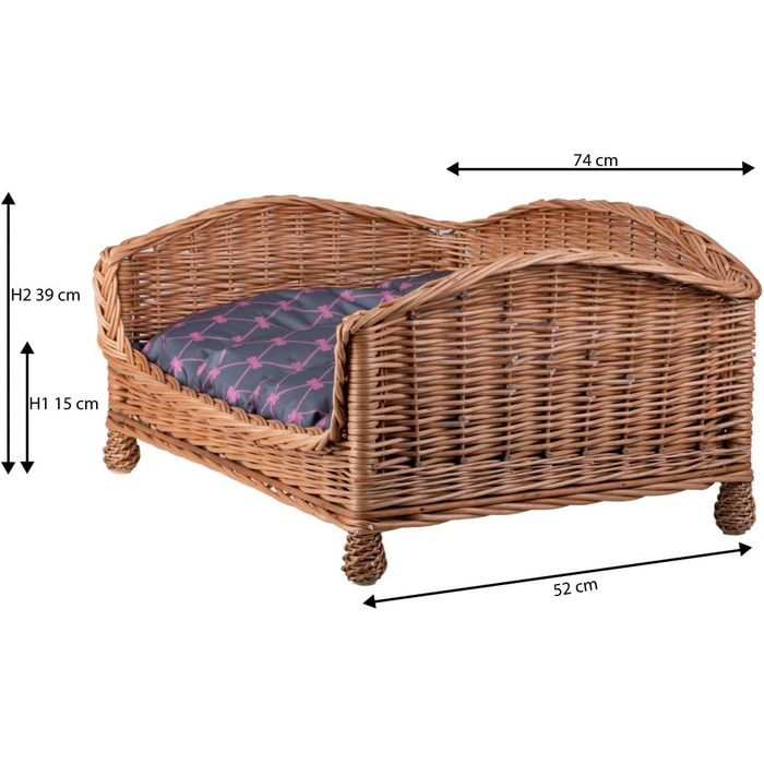 Корзина для тварин Tierkorb: зручне ліжко для собак та котів з подушкою, сіра, 74x52x39 см