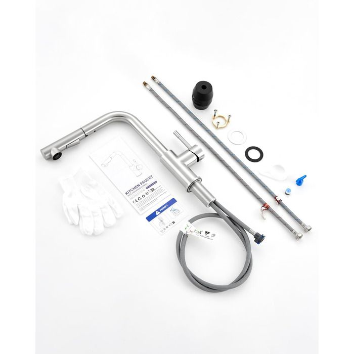 Змішувач кухонний Sofetiy висувний з душем, нержавіюча сталь, 360° поворот, одноlever, 2 режими струменя