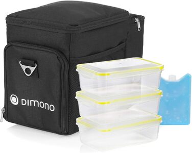 Сумка-холодильник Dimono® 15L з 3 контейнерами для їжі; пікнікова сумка з 3 ланчбоксами + кришка; сумка для обіду Isotasche з 3 боксами та охолоджувальним акумулятором (чорна)