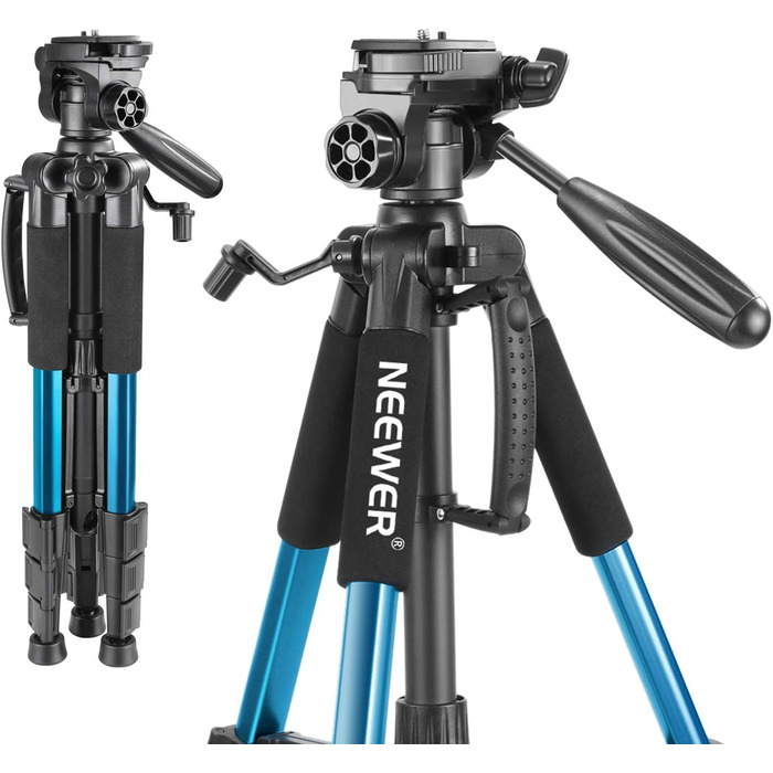 Штатив для камери Neewer 142 см з алюмінієвого сплаву з 3-стороннім поворотним кріпленням, сумка, підтримка до 4 кг, синій (SAB234)