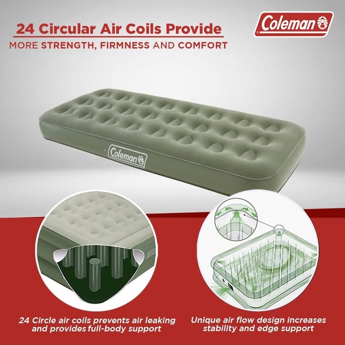 Надувне ліжко Coleman Comfort Bed Single для відпочинку на природі та вдома, 188 x 85 x 22 см, до 148 кг