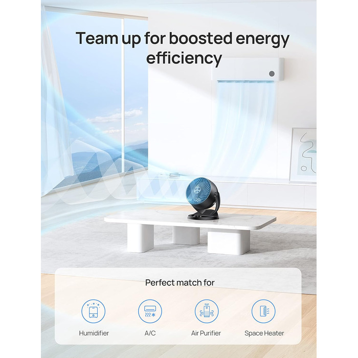 Настільний вентилятор Dreo 28dB: тиха охолода, 30 см, 3 швидкості, 21 м³/хв, кут нахилу 120°, турбо-циркуляція, чорний