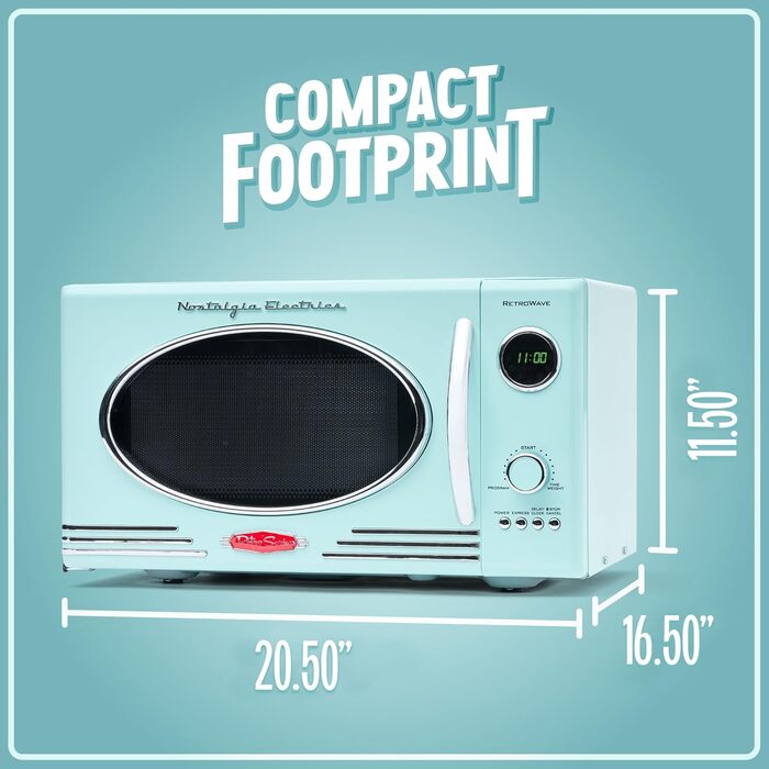 Мікрохвильова піч Nostalgia Retro з механічним керуванням – 25 літрів, 800 Вт, 12 програм – для кухні (Aqua)