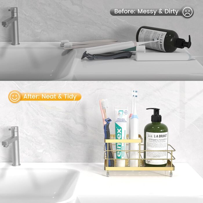 Тримач для зубних щіток Luxspire, нержавіюча сталь, електричний, настінний без свердління, з підставкою для зубної пасти, 2 слоти (золотий)