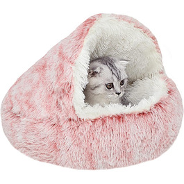 YUDANSI Cat Bed, 40cm Covered Dog Bed Cat Cave Bed Donut for Kittens Puppies, Plush Faux Fur Nest Fluffy Dog Bed Round Dog Cushion Dog Sofa Cat Bed for Cats and Small Dogs (Pink-50cm)