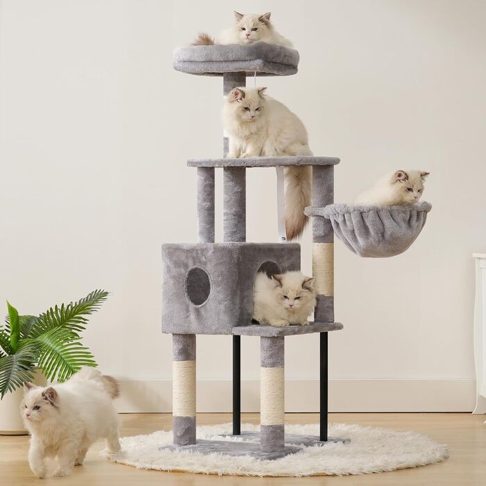 Котячий будиночок Heybly Kratzbaum HCT200SW: кігтеточка, будиночок, лежанка, 125 см, сірий