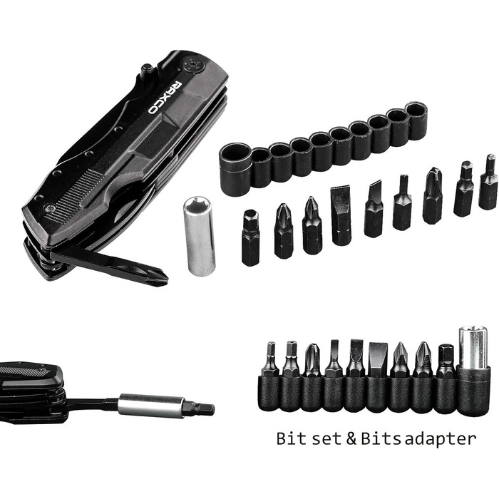 Мультитул RAXCO 18-в-1: компактний інструмент для виживання на природі (затискач, ніж, відкривачка, викрутка) для полювання та риболовлі, чорний