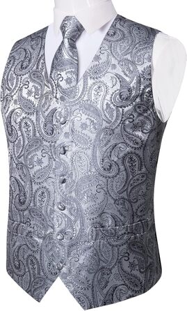 Набір DiBanGu з шовку: жилет та краватка з візерунком пає, 6 шт. срібного кольору (для весілля, свят)