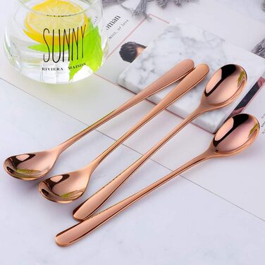 Набір довгих ложок для лате макіато та десертів із нержавіючої сталі 304, 20.5 см, 8 шт, колір рожеве золото
