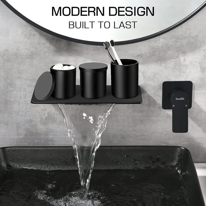 Набір аксесуарів для ванної кімнати, 5 предметів, матовий чорний: мильниця, стакан для зубних щіток, тримач для ватних паличок та бавовни, сучасний декор