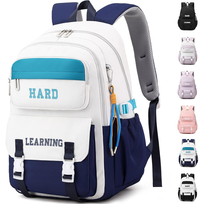 Шкільний рюкзак для дівчаток та хлопчиків-підлітків. Багато кишень, водонепроникний, великий, біло-блакитний. Ідеальний для школи та повсякденного використання.