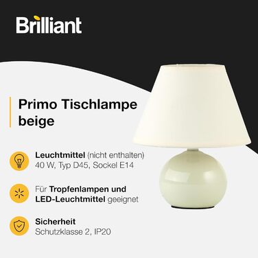 BRILLIANT Primo: Стильна настільна лампа з тканинним абажуром – для спальні, вітальні та приліжкові зони – E14, оранжевий/бежево-коричневий