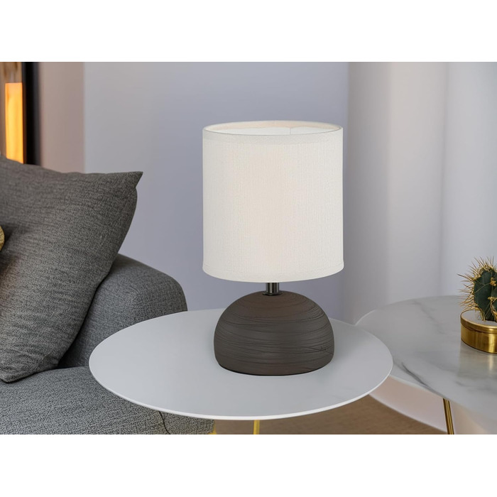 Настільна лампа Reality Leuchten Luci R50351035 з керамічним цоколем під дерево та бежевим абажуром, 1xE14 (коричнева)