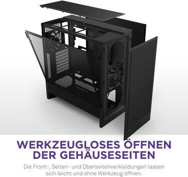 Корпус ПК NZXT H5 Flow Black - компактний ATX Mid-Tower для ігор з високою вентиляцією, 2 x 120mm вентилятори, підтримка радіаторів 360mm та 240mm, система кабельного менеджменту, скляна панель, 2024