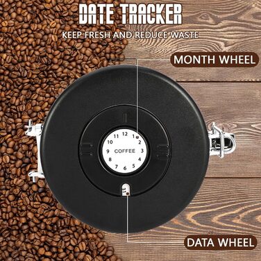 Контейнер для кави Royouzi, 1.8л, нержавіюча сталь, з ложкою, вакуумний, чорний