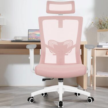 Ергономічне крісло Daccormax для офісу: регульована спинка, підголівник, підлокітники, витривале до 150 кг (Рожевий)