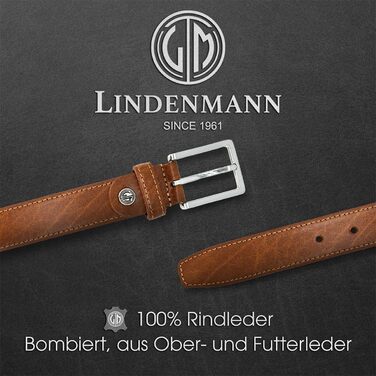 Чоловічий шкіряний ремінь Lindenmann, 30 мм, регульований, колір коньяк (110 см)