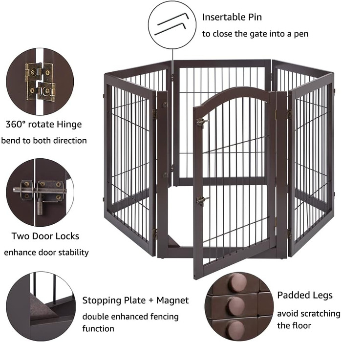 Захисний бар'єр для каміну Unipaws, огорожа для собак, портативне металеве перегородження, захист від сходів без свердління, 6 панелей, білий (Espresso)
