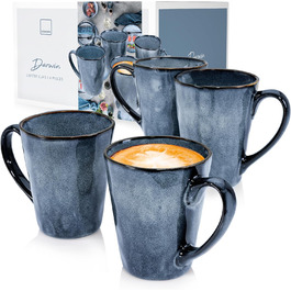 SÄNGER | Darwin Coffee Cup Set, 4-piece, Coffee Mug Set for 4 People, Handmade Stoneware Mug, Dishwasher-Safe Coffee Cup with Handle, Coffee Cups, Large Blue Coffee Cup 500 ml | PREMIUM COLLECTION