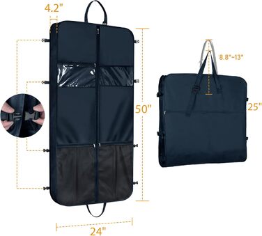 Чохол для одягу Syeeiex 50'' (127 см) для чоловіків, з 6 кишенями, Oxford, для подорожей, навішування
