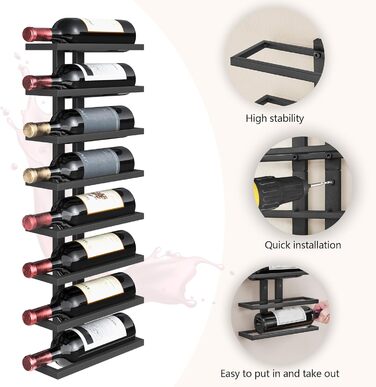 Настінна вітрина для вина FAVOOOSTY з 8 полицями, металева, чорна. Підійде для вітальні, спальні, винного підвалу. 1 комплект