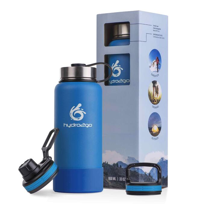 Термос-фляга Hydro2Go Edelstahl X-AlpsBottle 1000 мл, блакитний (Sky Blue 2.0) – вакуумна, з 3 кришками, не протікає