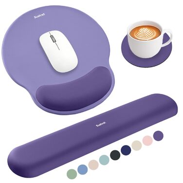 Ергономічний набір 3-в-1 Sushret: килимок для миші та підставка під зап'ястя для клавіатури з ефектом пам'яті (Memory Foam), фіолетовий