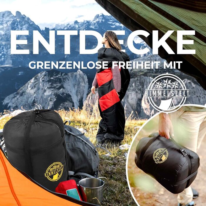 Спальний мішок HIMMELSZELT 4 сезони Outdoor -5°C до +10°C, 220x85 см, DRYSHIELD, для туризму, кемпінгу, риболовлі, чорно-зелений (чорно-червоний)