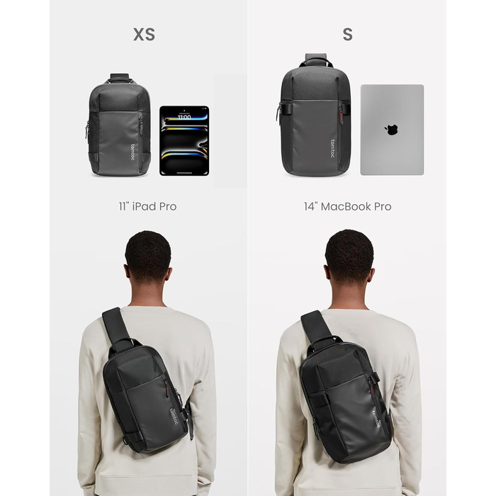 tomtoc Чоловіча сумка через плече Sling Bag для MacBook Air/Pro 13-14 дюймів, чорна, водонепроникна