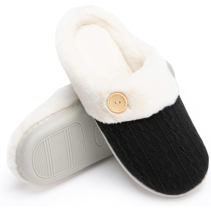 Тапочки жіночі Chantomoo, зручні, з пам'яттю, плюшеві, з штучним хутром, теплі, в'язані, slip-on, легкі, антиковзкі, для дому та вулиці, зелені (36/37 EU, чорні)