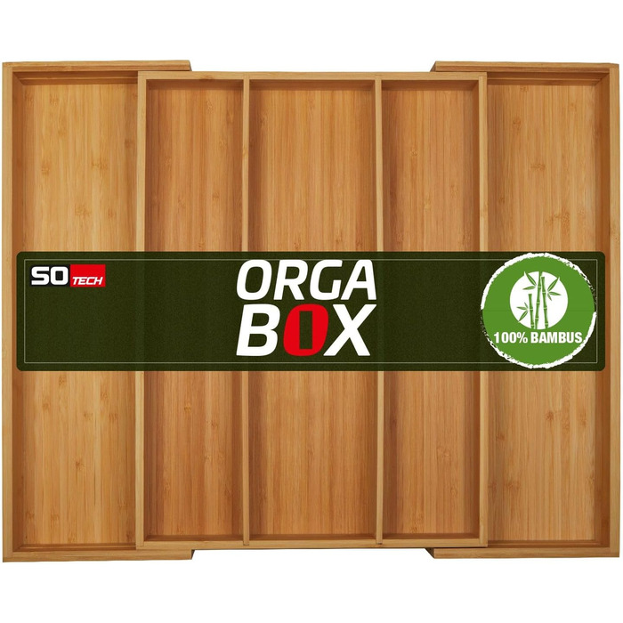 Універсальний органайзер для столових приборів Orga-Box із бамбуку, регульований, на 5 секцій, для шаф шириною 500-600 мм та шухляд глибиною 473 мм