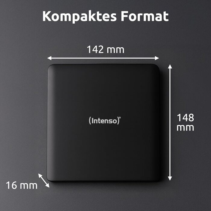 Зовнішній CD/DVD привід Intenso EOD 400D Slim, USB 3.2, для ноутбука та ПК, кабель USB-C та USB-A, Plug & Play для Windows та MacOS, чорний