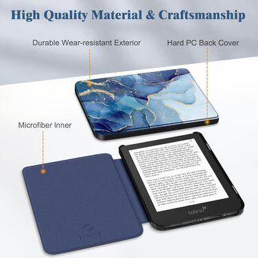 Чохол Fintie для Tolino Shine Color/Shine(2024)/Shine 4(2022) & Kobo Clara Colour/Clara BW(2024)/Clara 2E(2022) eReader - ультратонкий з авто-сон/пробудження та магнітним закриттям, блакитний мармур