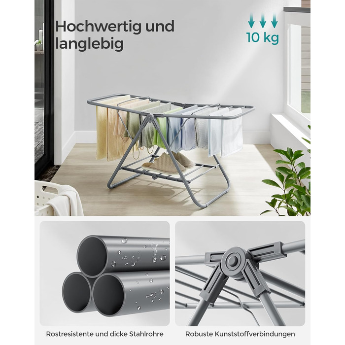 SONGMICS Сушарка для білизни складна, металева, 2-х крила, 44 x 101 x 54 см, білий (Taubengrau)